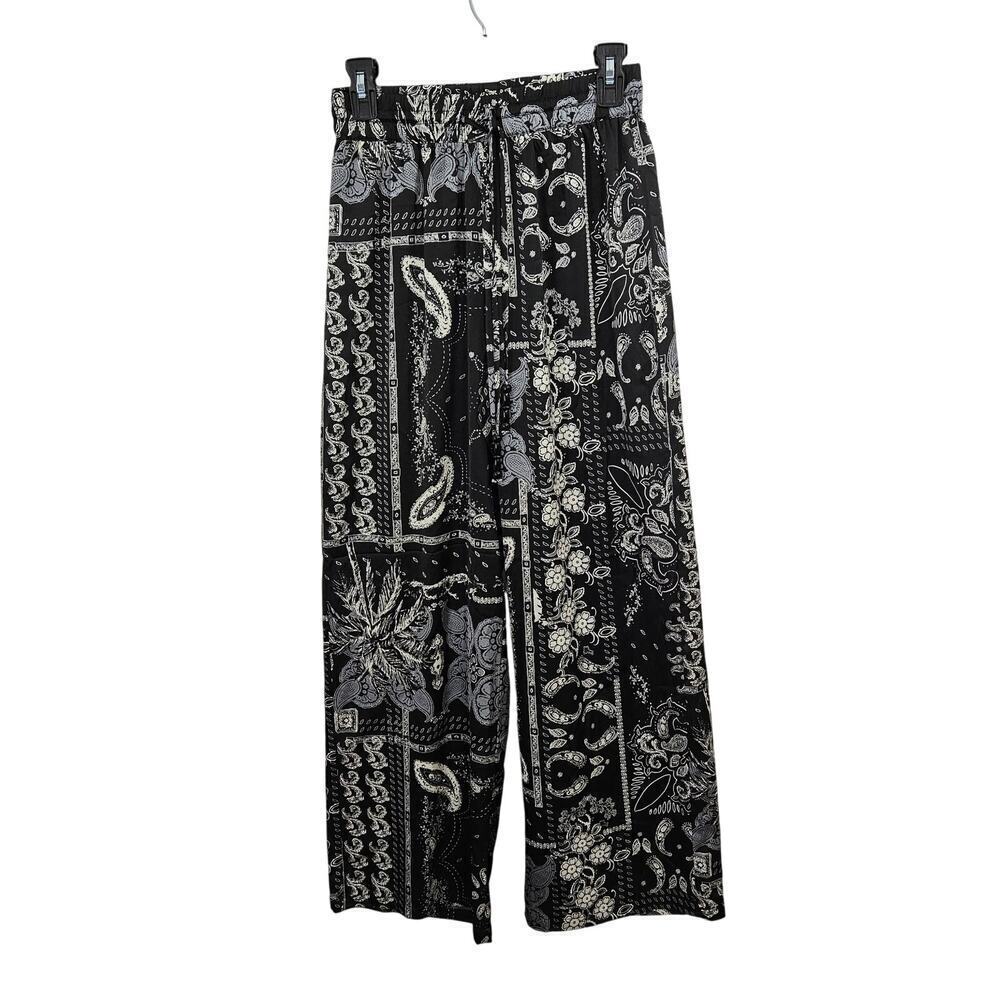 Rachel Zoe Paisley Wide Leg Silky Pants Elastic Waist Womens Size Small